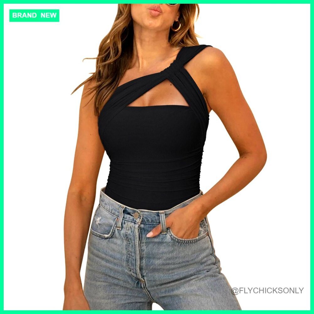 One Shoulder Asymmetrical Mesh Bodysuit Slim Fit Backless Going Out Top
